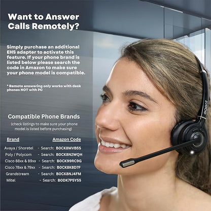 TruVoice Agent AW70 3-in-1 Wireless Headset with Noise Canceling Microphone for Phone, PC and Cell | 500 FT Maximum DECT Range (15 x Bluetooth Distance) - Remote Answer Capability with Additional EHS
