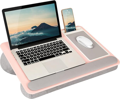 LAPGEAR Home Office Pro Lap Desk with Wrist Rest, Mouse Pad, and Phone Holder - Pink - Fits up to 15.6 Inch Laptops - Style No. 91604