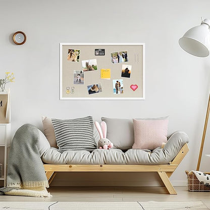 Cork Board with Linen White,Bulletin Board 30"x20" Hanging Corkboards for Office Home School Message Board or Vision Board Decoration.