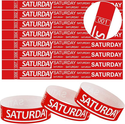 Henoyso 600 Pcs Saturday Paper Wristbands Event Wristbands Paper Bracelets Wristbands Numbered Waterproof Party Wristbands for Events Day of The Week(Red)