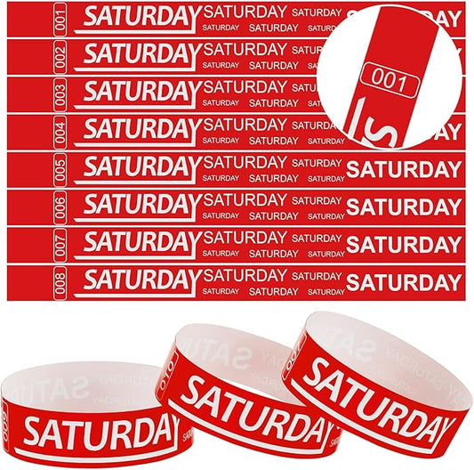 Henoyso 600 Pcs Saturday Paper Wristbands Event Wristbands Paper Bracelets Wristbands Numbered Waterproof Party Wristbands for Events Day of The Week(Red)
