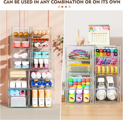 22 Drawers, Acrylic Desk Makeup Organizer, Plastic Drawers Organizer, Stackable Storage Solution for Makeup, Dresser, Office, Bathroom Clear Plastic Craft and Bead Storage Cabinet