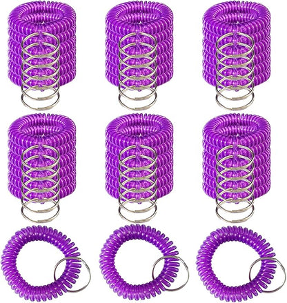 Pack of 36 Colorful Spring Spiral Wrist Coil Key Chain, Wristband Key Ring (Purple)