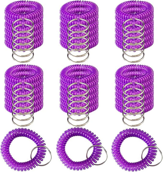 Pack of 36 Colorful Spring Spiral Wrist Coil Key Chain, Wristband Key Ring (Purple)