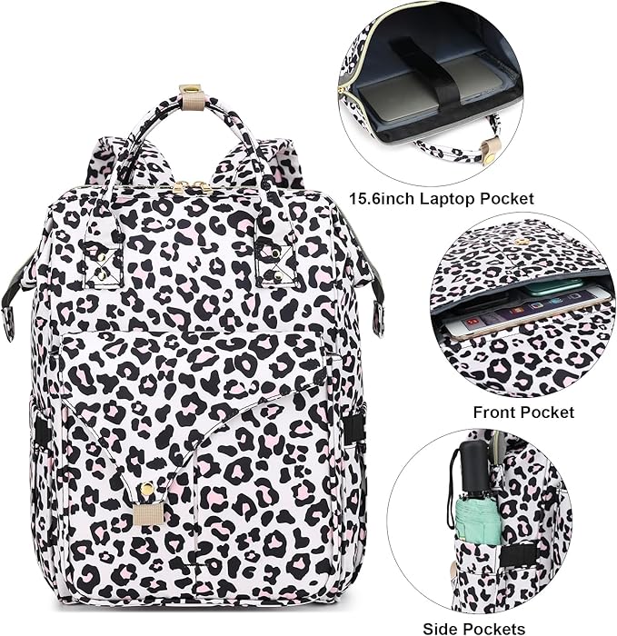 Leopard Laptop Backpack College School Backpack Bookbags Nurse Backpacks Travel Bags Casual Daypacks for Women Girls Fits 15.6 Inch Notebook
