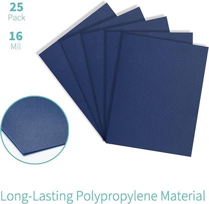 Binditek 25 Pack 16 Mil Sand-Textured Polycover, Heavy Weight Binding Front and Back Covers, Lightly Textured Sand Finish, 8-1/2" x 11", Square Corners, Un-Punched, Navy, Office Supplies