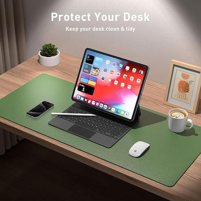 Aothia Leather Desk Pad Protector, Mouse Pad, Office Desk Mat, Non-Slip PU Leather Desk Blotter, Laptop Desk Pad, Waterproof Desk Writing Pad for Office and Home (23.6" x 13.7", Olive Green)