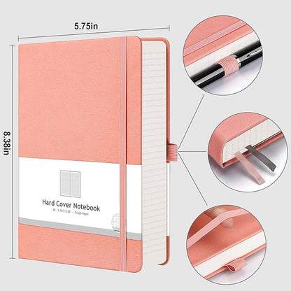 AHGXG Graph Paper Notebook - 320 Pages Grid Notebook Thick Journal A5, 100gsm Thick Graph Paper, Leather Hardcover, Inner Pocket,5.75'' × 8.38''- Pink