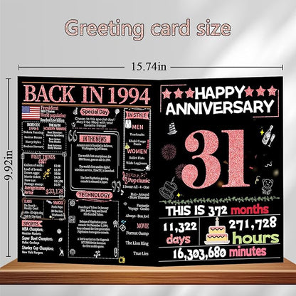 Joycard 31st Anniversary Card for Women, Wedding Card for Wife, Sweet Marriage Decorations Gifts for Couple, Perfect for Her on Anniversary Day, Back in 1994