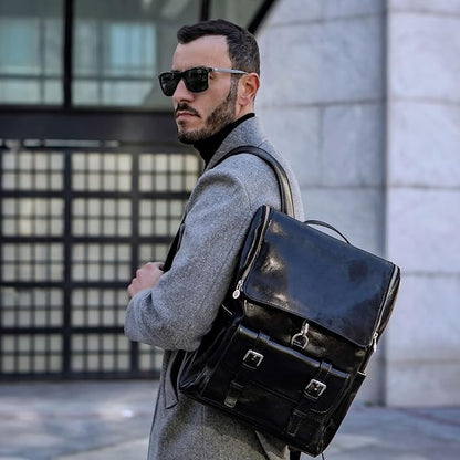 Time Resistance Leather Backpack up to 15 in Laptop Travel Bag Rucksack (Black)