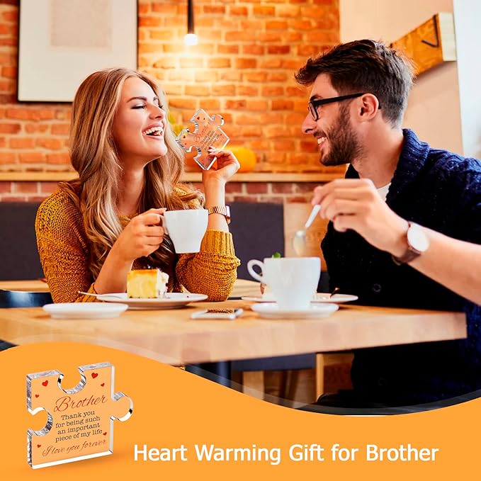 Brother Gifts - Engraved Acrylic Block Puzzle Brother Gift 4.1 x 3.5 inch - Cool Brother Gifts from Sister, Brother - Paperweights Birthday, Christmas, Graduation Gifts for Big Brother, Little Brother