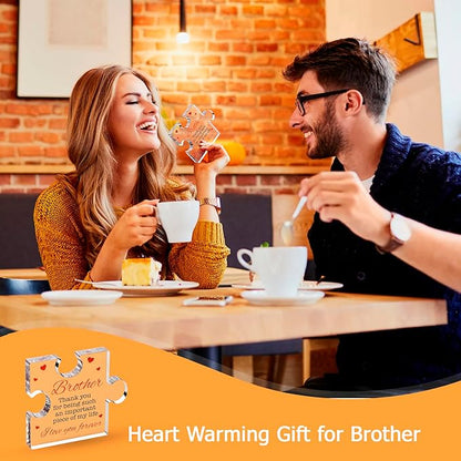 Brother Gifts - Engraved Acrylic Block Puzzle Brother Gift 4.1 x 3.5 inch - Cool Brother Gifts from Sister, Brother - Paperweights Birthday, Christmas, Graduation Gifts for Big Brother, Little Brother