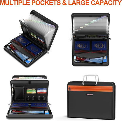 Fireproof Accordion File Organizer with 13 Pocket, Document Organizer with Handle & Labels, Expanding File Folder Multi-Layer Portable Home Travel Storage for Letter A4 Files and More
