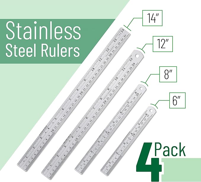 Mr. Pen Steel Rulers, 6, 8, 12, 14 inch Metal Rulers, Pack of 4
