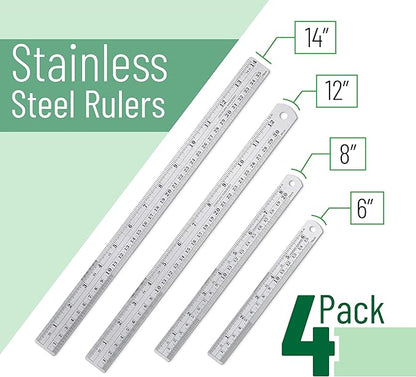 Mr. Pen Steel Rulers, 6, 8, 12, 14 inch Metal Rulers, Pack of 4