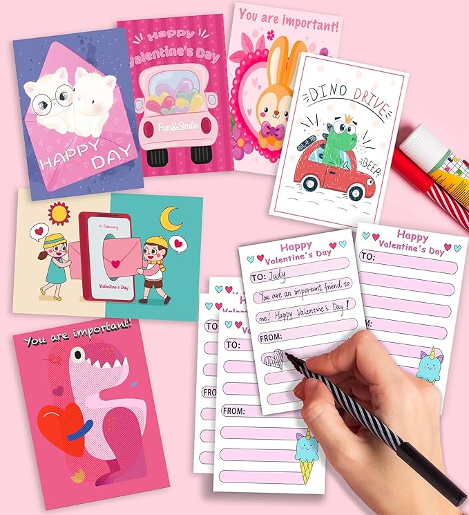 Valentines Day Cards for Kids School, 24 Sheets Valentines Cards for Kids Classroom, Valentine's Day Gifts for Kids, Exchange Kids Gifts for School