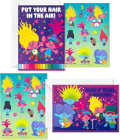 Hallmark Trolls Valentine's Day Cards Assortment for Kids (24 Valentine Cards, 24 Sticker Sheets and Envelopes)
