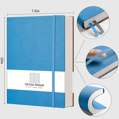 AHGXG College Ruled/Lined Notebook - 320 Numbered Pages B5 Large Notebooks for Work, Thick Journals for Men Women, 100gsm Thick Paper, Faux Leather Softcover, Inner Pocket, 7.6'' X 10''-Blue