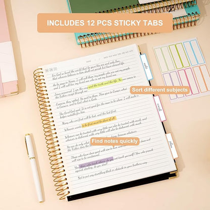 FLYING EAGLE Black Spiral Notebook College Ruled 8.5 X 11 with Tab Stickers Large Hardcover Notebooks for School Supplies A4 Note Book Journal Notebooks for Work Note Taking Office, 200 Pages