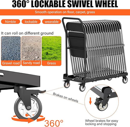 Folding Chair Cart,Tolerable 300 LBS,Multi-Function Chair Cart,Folding Chair Dolly, 4" 360 Degree Swivel Wheels with 12 Folding Chairs Capacity for Commercial & Home Kitchen Folding Chair Racks