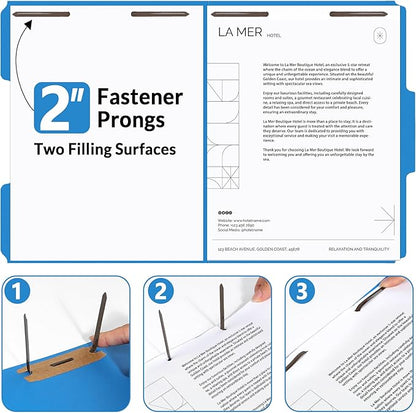 SUNEE File Folders with Fasteners, Manila Folders Letter Size, 2 Reinforced Fasteners, 1/3-Cut Tab, Blue Folders 50 Pack, Keep Organized for Your Office Documents School Files