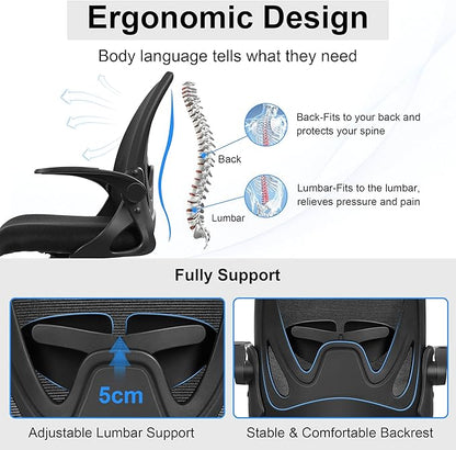 Primy Drafting Chair Tall Office Chair with Flip-up Armrests Executive Ergonomic Computer Standing Desk Chair with Lumbar Support and Adjustable Footrest Ring (Black)