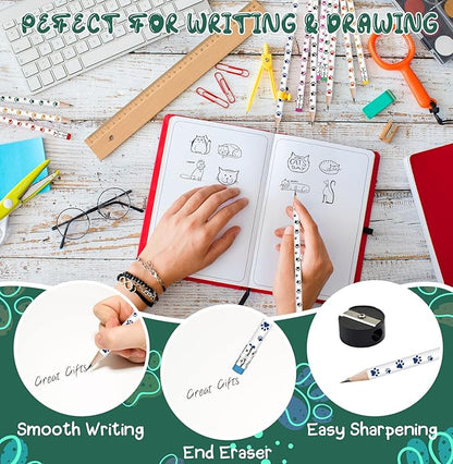 48 Pcs Paw Print Pencil 8 Color Pencils Party Favors for Kids Wooden Writing Novelty with Erasers Dog Party Favors Fun School Supplies and Reward Prizes