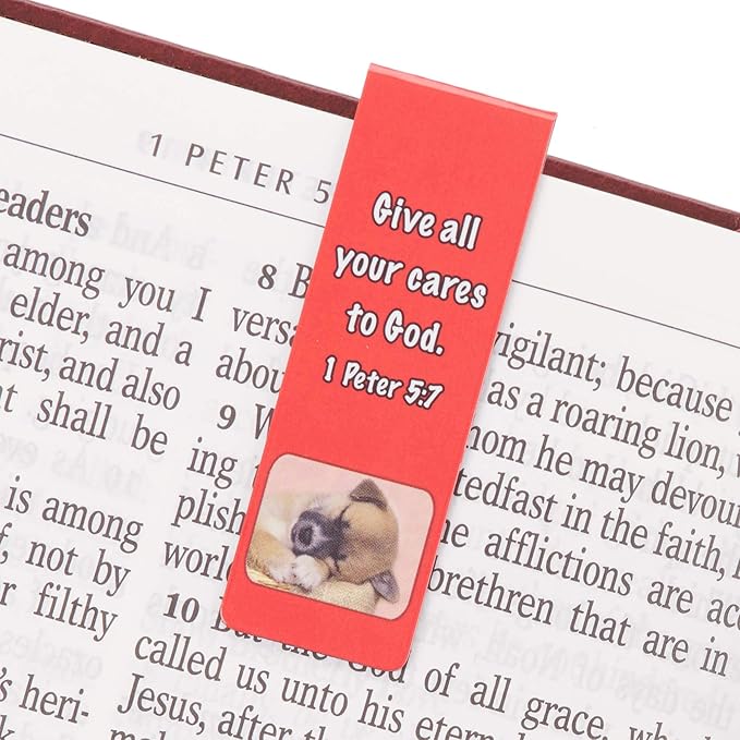 Christian Art Gifts Magnetic Scripture Bookmark Set with Bible Verse: Special Treasure - Deuteronomy 14:2 Inspirational Puppy-Themed Magnetic Pagemarker Set of 6 for Bibles and Books Size 2.3" x 0.8"