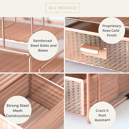 BLU MONACO Workspace Rose Gold Desk Organizers and Storage Accessories Desktop Rack File Organizer with File sorters and Drawer for Office Supplies - Cute Desk Organizer