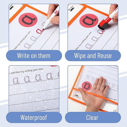 Mr. Pen- Dry Erase Pocket Sleeves, 10"x14", 6 pcs, Colorful Dry Erase Sleeves, Plastic Sleeves for Paper 8.5x11, Dry Erase Pockets Reusable Sleeves, Plastic Paper Sleeves, Dry Erase Sheet Protectors