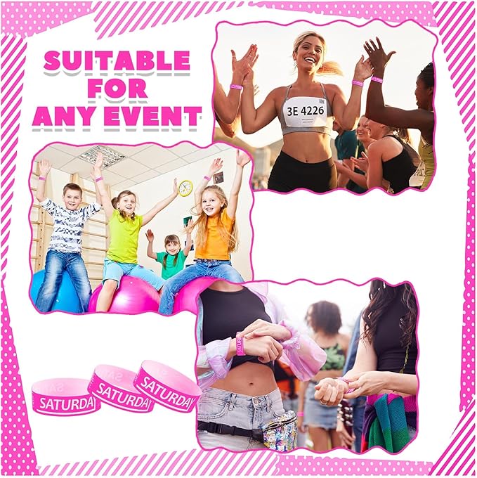 Henoyso 600 Pcs Saturday Paper Wristbands Event Wristbands Paper Bracelets Wristbands Numbered Waterproof Party Wristbands for Events Day of The Week(Rose Red)