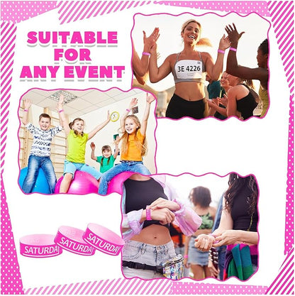 Henoyso 600 Pcs Saturday Paper Wristbands Event Wristbands Paper Bracelets Wristbands Numbered Waterproof Party Wristbands for Events Day of The Week(Rose Red)