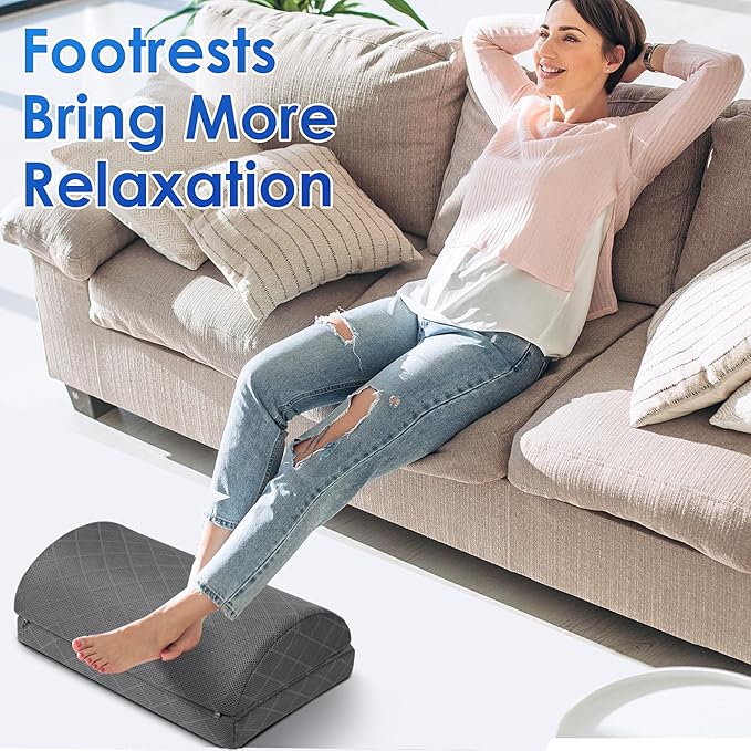 Foot Rest for Under Desk at Work Adjustable Foam for Office and Home, Office Desk Accessories，Comfortable Footrest with 2 Adjustable Heights，Back & Hip Pain Relief (Gray-16.9 in)