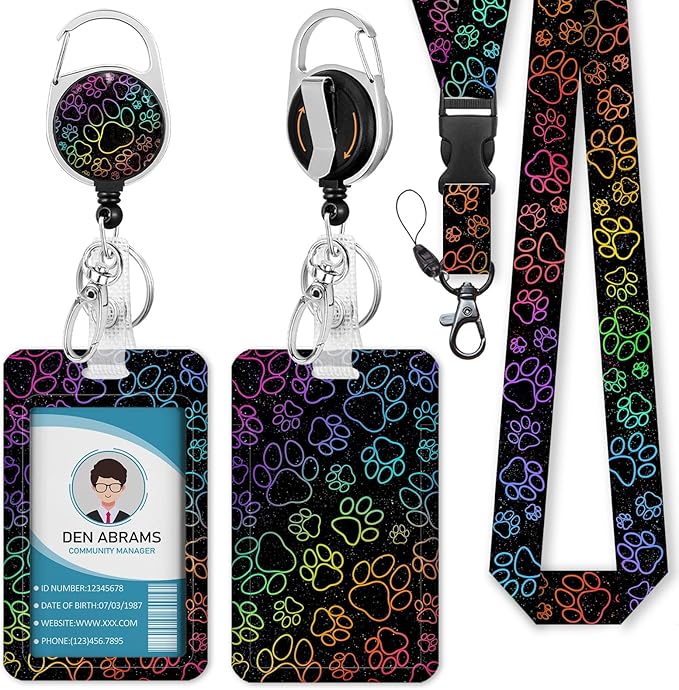 Lanyards for Id Badges, Cute Dog Paw Lover Badge Holder with Retractable Reel Belt Clip, Work Name Tag Lanyard Vertical ID Card Protector Case for Women Nurse Nursing Doctor Teacher Student
