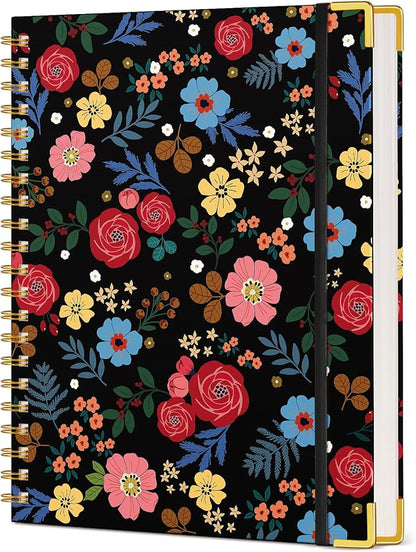 Cute Spiral Notebook Journal for Women, 200 Pages Lined Notebooks 8.5” x 11”, A4 Large Hardcover Spiral Journals with 100 GSM Thick Paper, College Ruled Notebook for Writing Work School, Rose Floral