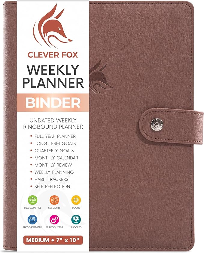 Clever Fox Weekly Planner Binder – Goal Setting Planner for Time Management & Weekly Tasks – Work & Life Organizer with to Do List & Habit Tracker – Undated, 7″ x 9″ Hardcover (Dark Terracotta)