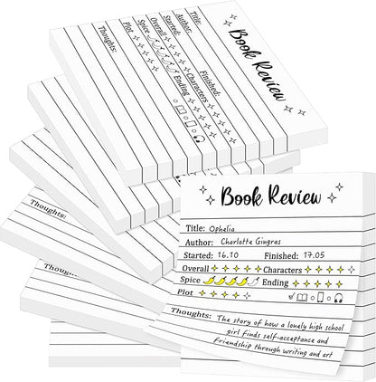 L1rabe Book Review Mini Sticky Notes - 6Pcs Self-Stick Note Pads Reading Journals for Book Lovers&Readers, 300 Sheets Small Notepads Bookish Bookworm Gifts, Back to School Review Tracker Reading Log