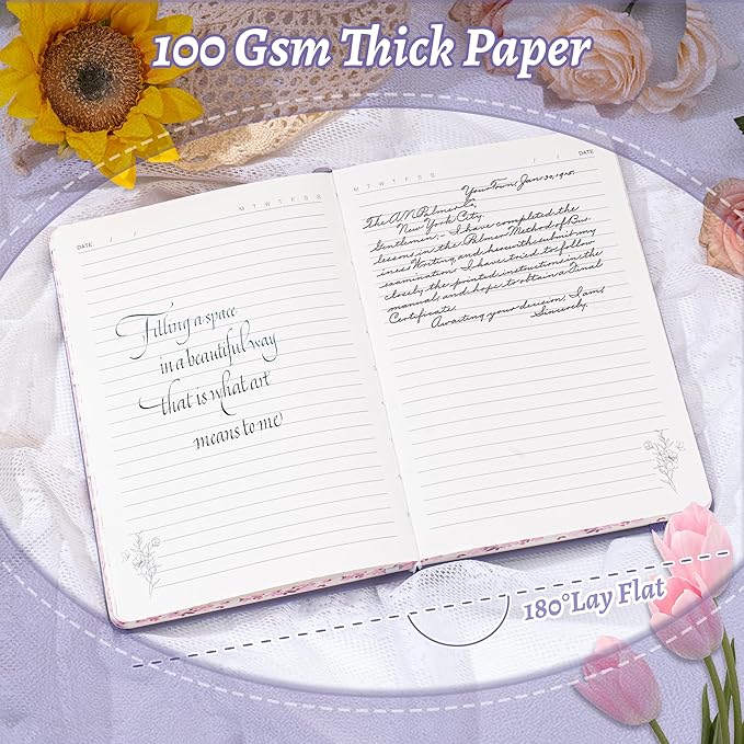 Lined Journal Notebook for Women 320 Pages Thick Floral Diary A5 Aesthetic Hardcover Journaling Notebooks for Writing with Gift Box, 5.7 x 8.3 In, Purple