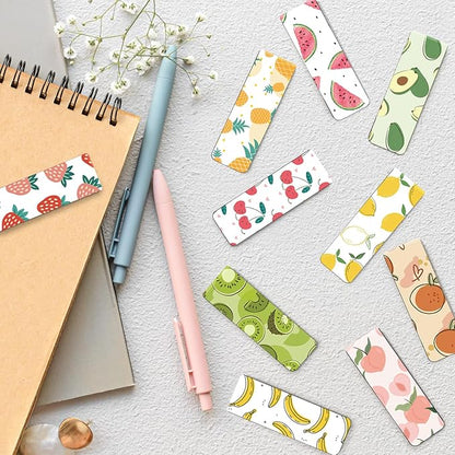WAVEYU Magnetic Bookmarks, Cute Magnet Page Markers Assorted Book Markers for Book Lovers Students Teachers Adults Kids for School Home Office Reading Stationery,10 Fruit Pattern Designs