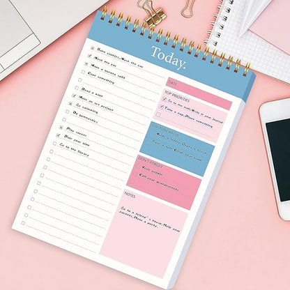 To Do List Notepad - Daily Planner Notepad Undated 52 Sheets Tear Off, 6.5" x 9.8" Checklist Productivity Organizer with Hourly Schedule for Tasks
