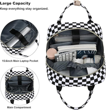 Checkered Laptop Backpack College Bookbag School Backpack for Women Girls, Travel Backpack 15.6 Inch Computer Backpacks