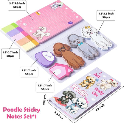 I Just Really Like Poodle Sticky Notes Set, 550 Sheets, Cute Cartoon Poodle Self-Stick Notes Pads Animal Divider Tabs Bundle Writing Memo Pads Page Marker Back to School Office Supplies Gift