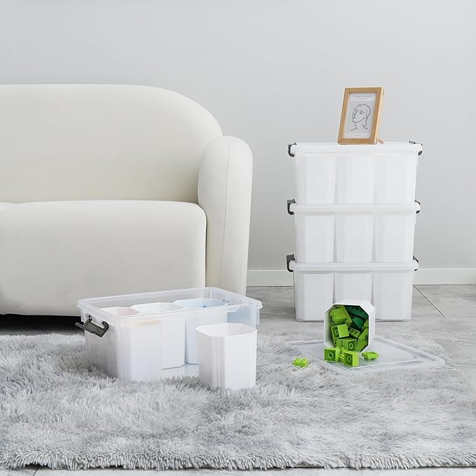 Citylife 17 QT Plastic Storage Bins Clear Storage Box with Lids Multipurpose Stackable Storage Containers for Organizing Tool, Craft, Crayon, 4 Packs