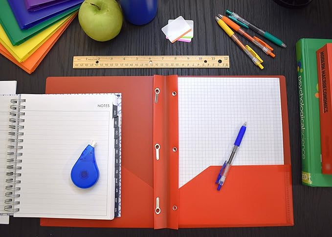 Smead Poly Two-Pocket Folder, Three-Hole Punch Prong Fasteners, Letter Size, Red, 3 Per Pack (87730)