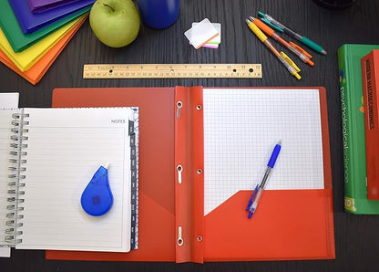 Smead Poly Two-Pocket Folder, Three-Hole Punch Prong Fasteners, Letter Size, Red, 3 Per Pack (87730)