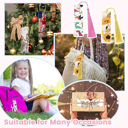 40Pcs Heat Transfer Sublimation Blank Metal Bookmark, Aluminum DIY Bookmarks with Colorful Tassels for Keychains Craft Projects Birthday Present Tags