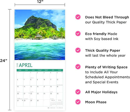 2025 Islands Monthly Wall Calendar by Bright Day, Includes Over 300 Stickers, 12 x 12 Inch