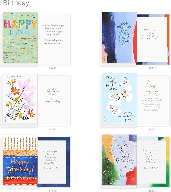 American Greetings 30-Count Birthday Card Assortment Box with Envelopes, Seals, and Storage Box (Kathy Davis Designs, Party Hats)