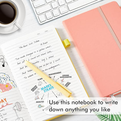 feela 3 Pack Hardcover Notebook For Women, Classic Ruled Lined Journal Set School Business Supplies, with 3 Black Pens, 120 GSM, 5.1”x8.3”, A5, Pastel Colors, Light Yellow, Light Pink, Pale Orange