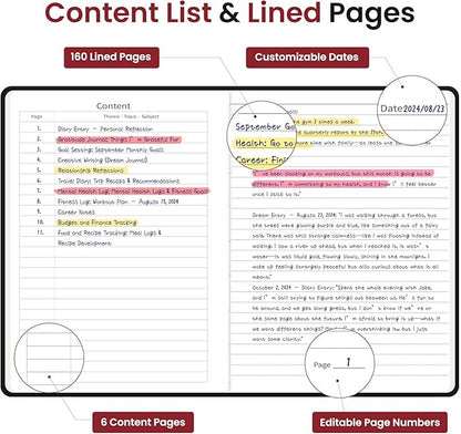 Lined Journal Notebook for Women & Men, Hardcover Leather Journal for writing, A5 College Ruled Notebook for Work & Note Taking, Perfect for Office School Home Supplies, 160 Pages, Black